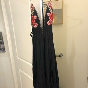 Lulus Black Long Dress Open Back Floral